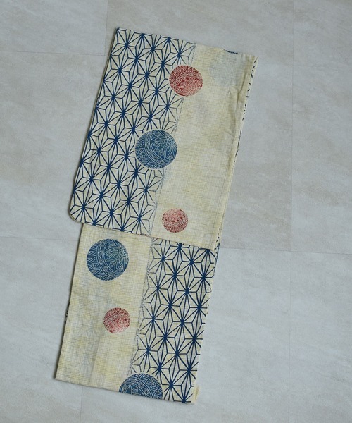 utatane 浴衣 浴衣3点セット 綿麻 紺色の麻の葉と鞠 レディース