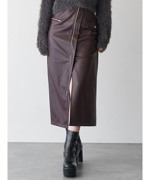 MURUA（ムルーア） スカート ZIPスリットフェイクレザースカート