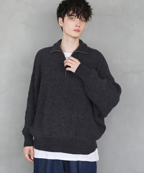 ASTRONOMY セーター ニット モールヤーンハーフジップニット メンズ