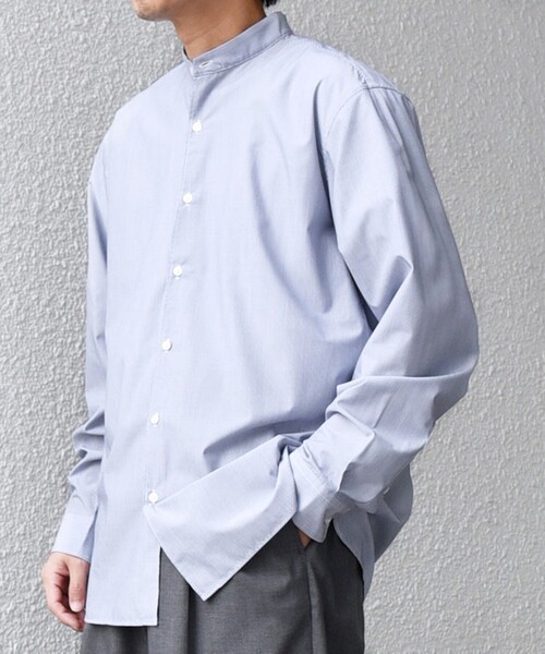 SHIPS any シャツ any: LIM BLESS ソリッド / ストライプ バンドカラー