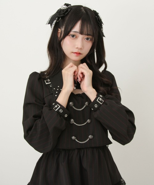 DearMyLove ワンピース 角襟十字架スタッズベルトティアードワンピース