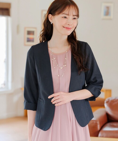 Tiaclasse ジャケット ノーカラージャケット カチオンカラーレス