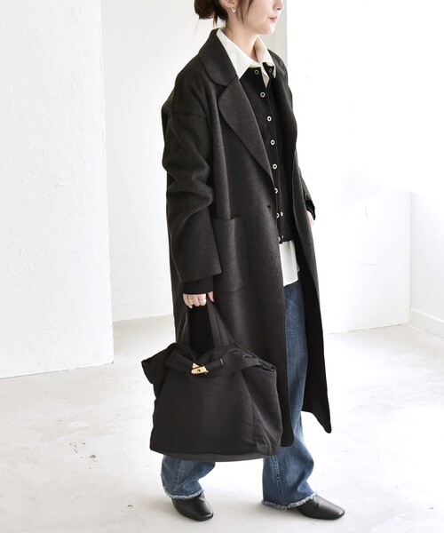 チェスターコート ダブル カシミヤ100% チャコールグレー ロングコート