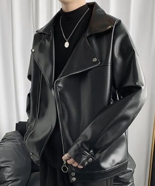 革ジャン ライダース PUビッグシルエットダブルライダースジャケット