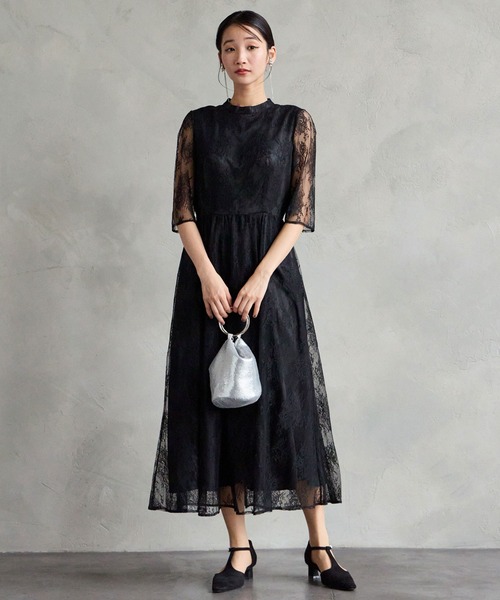 AIMER（エメ） ドレス 「WEB限定」プチハイネック5分袖レース