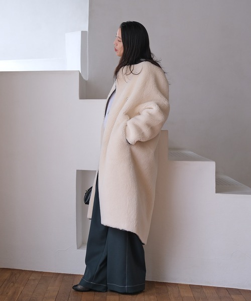 AKTE（アクテ） ノーカラーコート コート ロングボアコート レディース