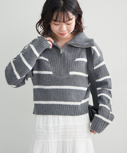 continuer de NICE CLAUP ニット セーター ハーフZIPボーダーニット