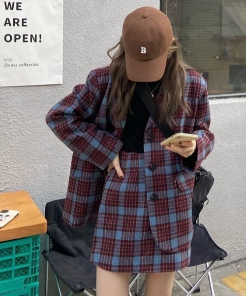Sibra（シブラ） セットアップ チェック柄テーラードジャケット+ミニ