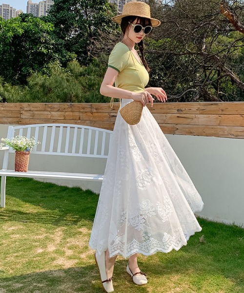 2ly2 スカート クラシカル美人♪刺繍レースフレアスカート : ZOZOTOWN