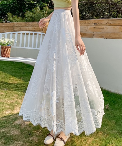 2ly2 スカート クラシカル美人♪刺繍レースフレアスカート : ZOZOTOWN