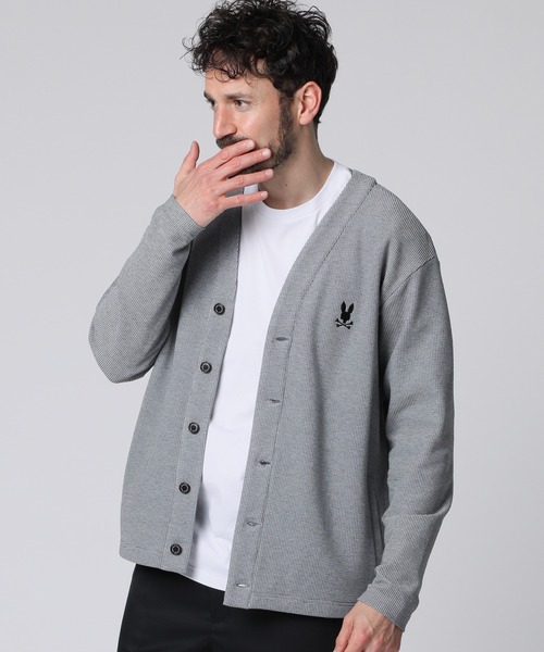 くろねこサイコバニー ハニカムワッフルカーディガン 厚手 ロゴ