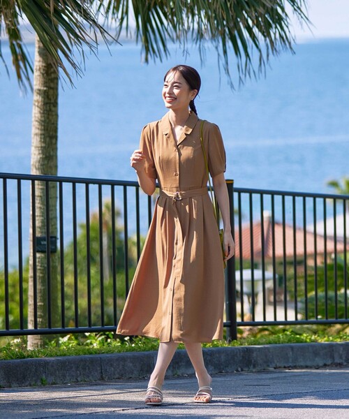 Tiaclasse シャツワンピース 「洗える」開襟シャツワンピース