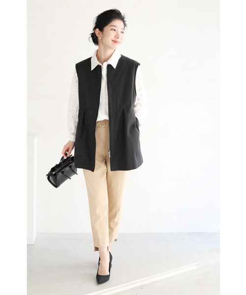 cawaii ベスト ジレ （黒）ウエストから流れるタックのジップアップ