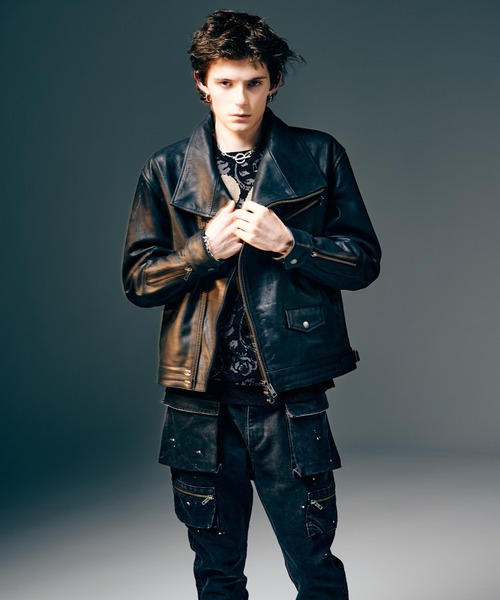 glamb（グラム） 革ジャン ライダース High Neck Leather Jacket