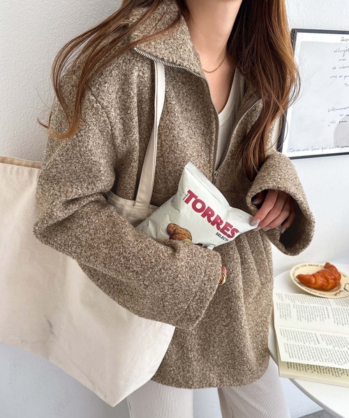 andme（アンドミー） ニット セーター ハーフジップボアプルオーバー