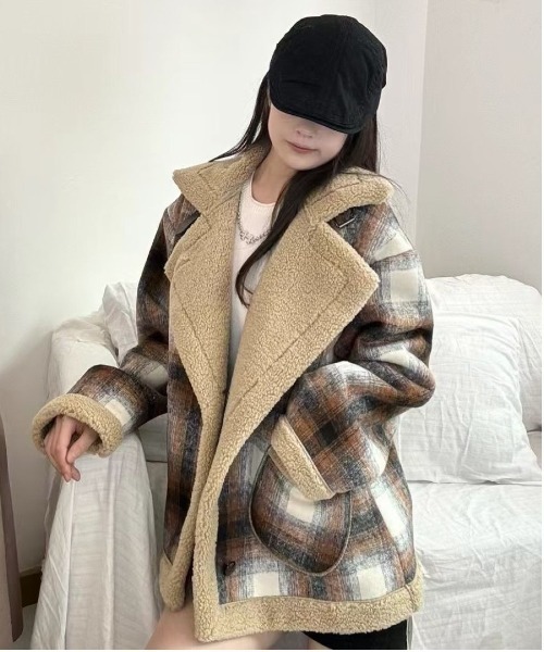 LETee ピーコート pコート チェック柄裏ボアPコート レディース