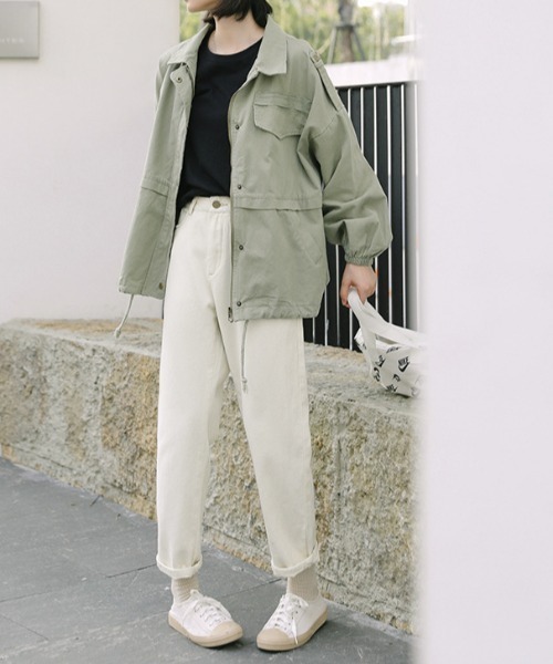 deux amour ブルゾン アウター えり付き前ジップブルゾン レディース