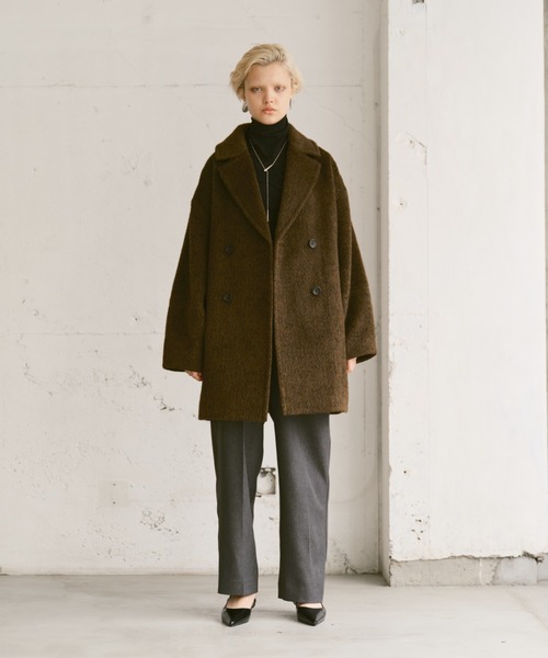 ピーコート pコート wool blend shaggy cocoon p coat/ウールブレンド