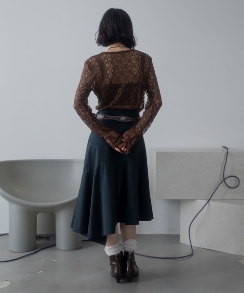 スカート アシンメトリーヘムスカート/ヴィンテージベルト付き