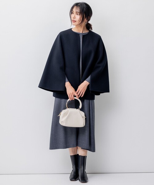 ノーカラーコート コート ウールリバー ケープ ジャケット レディース