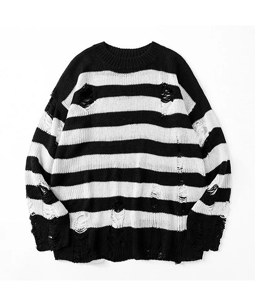 セーター ニット /WARAIJOGO/ダメージ加工オーバーサイズボーダー