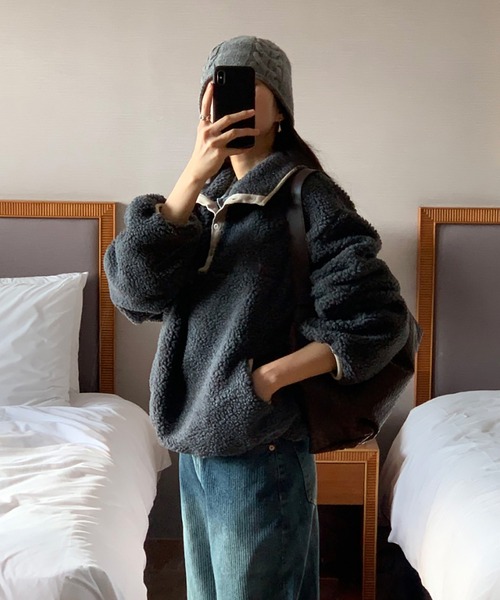 ポロシャツ ポロ 2wayネックボアフリースプルオーバー レディース