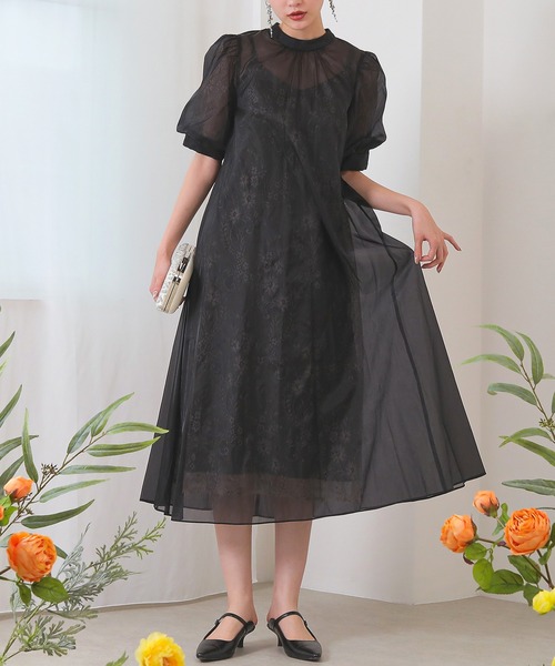 Kana ドレス 「低身長用サイズあり」 Aライン シアー オーバー