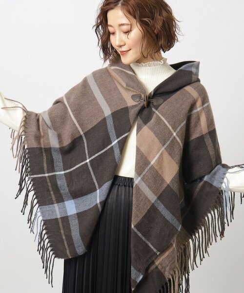 grove（グローブ） ポンチョ トグルボタン衿ギャザーチェックポンチョ