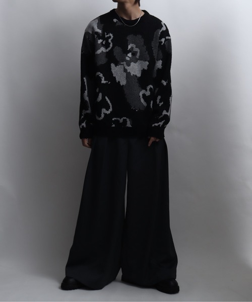 セーター ニット 総柄モヘアライクニットクルーネックセーター メンズ