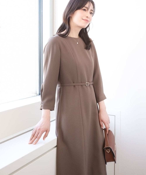 OFUON（オフオン） ワンピース 「セットアップ対応」ベルト付きタック