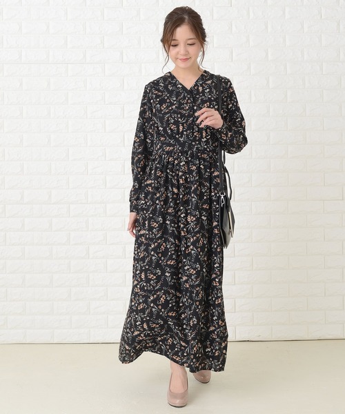 Lace Ladies（レースレディース） ワンピース 花柄フレア 長袖 Vネック