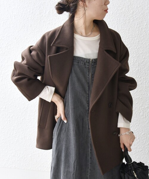 SHIPS any ピーコート pコート any: ウール ミックス コクーン