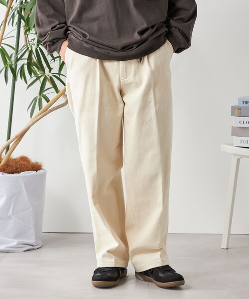 SHIPS any チノパン any: コットンツイル 1タック ワイド トラウザーズ