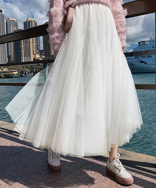 DAY CLOSET スカート 「裏地付き」ふんわりシフォンのシアーチュール