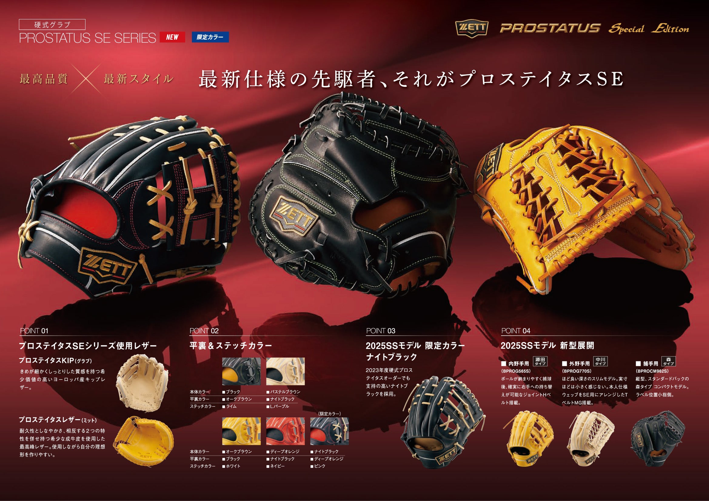 ZETT 硬式グローブ 黒 赤レース ZETT 硬式グローブ 黒/赤 ZETT 硬式