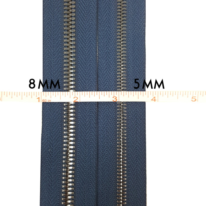 Glossy Navy Blue Zipper – 5mm/8mm, Gunmetal Teeth — ZipUpZipper