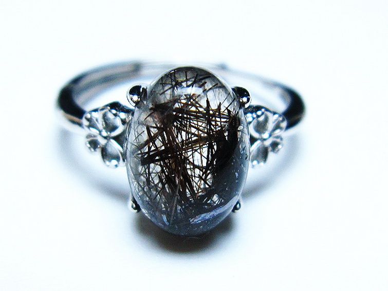 パワーストーン 天然石 ブラックルチルクォーツ指輪(14号)[T343-1039]