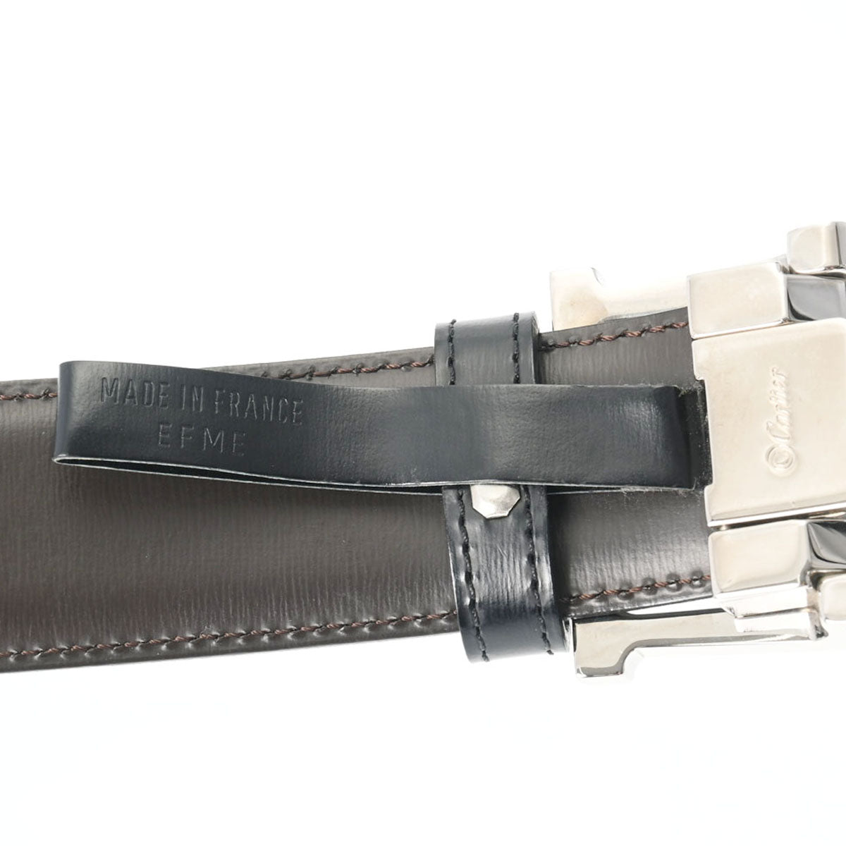 カルティエCアロンジェ 黒/茶 シルバー金具 メンズ カーフ ベルト