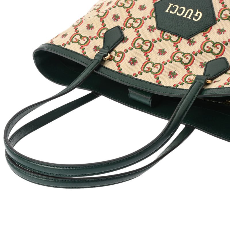 グッチ100周年限定 GG柄 グリーン/アイボリー レディース キャンバス