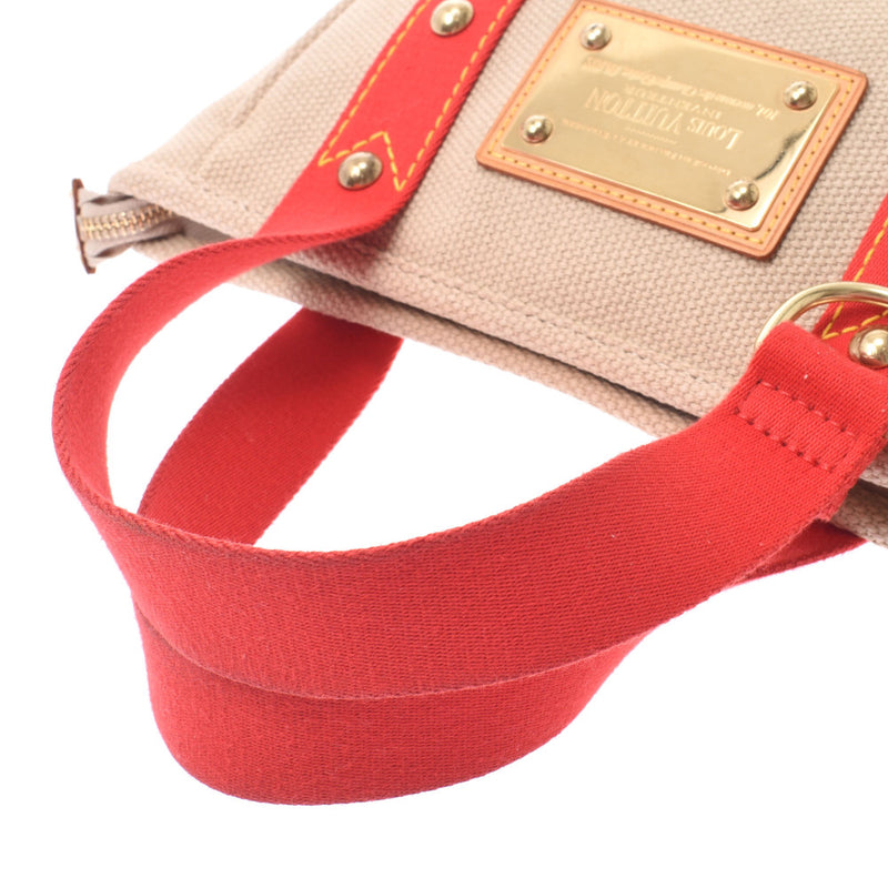 ルイヴィトンアンティグア カバPM ベージュ/赤 レディース コットン