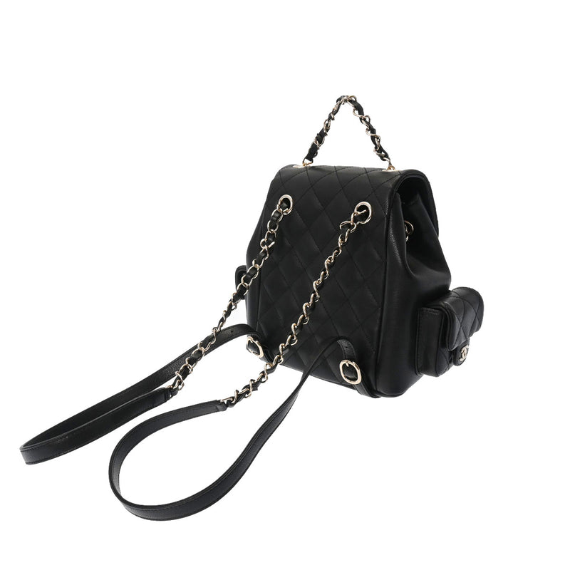 シャネルバックパック 黒 シルバー金具 レディース リュック