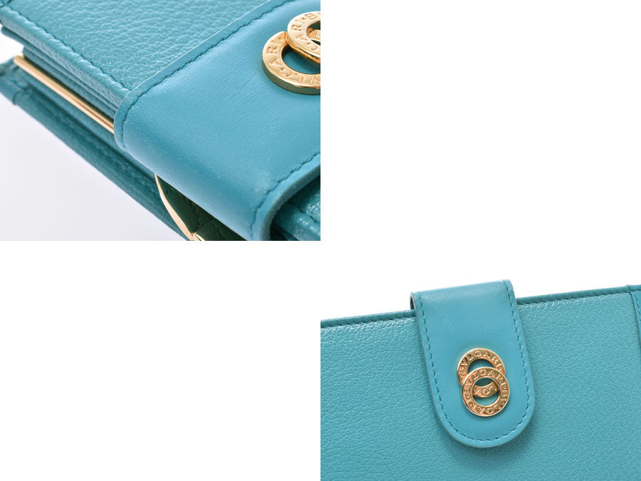 ブルガリ ドッピオトンド がま口財布 ターコイズブルー GP金具