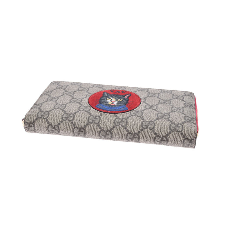 グッチミスティックキャット ラウンドファスナー ベージュ/赤 ゴールド