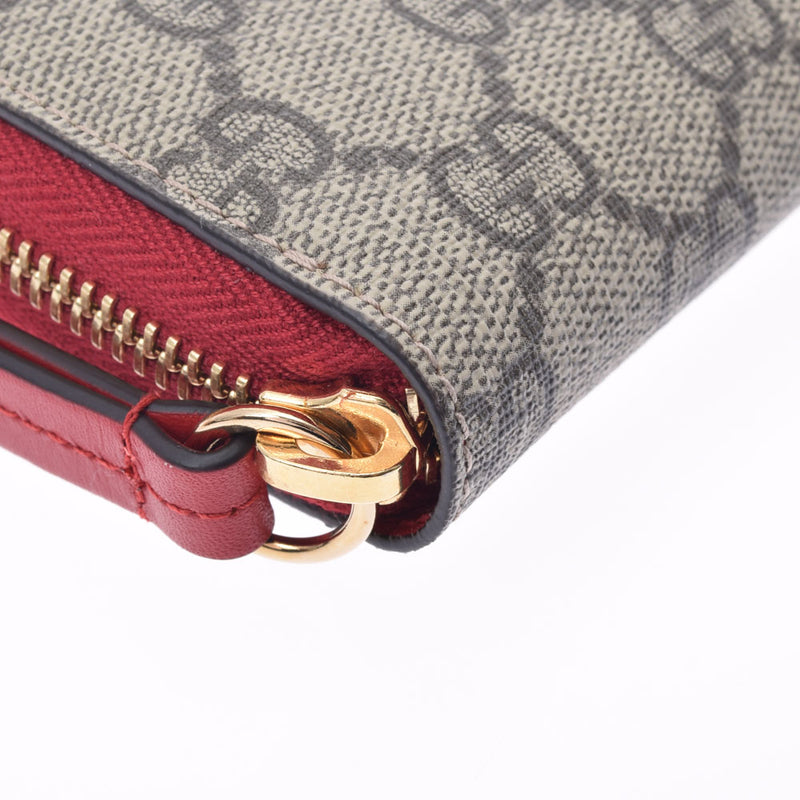 グッチミスティックキャット ラウンドファスナー ベージュ/赤 ゴールド