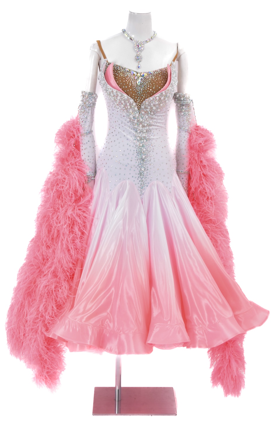 スタンダードドレス WS0689D ホワイト/シュガーピンク S 社交ダンス