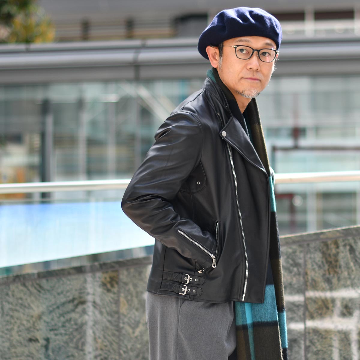 CINQUANTA【チンクアンタ】スタンドカラーダブルライダースジャケット