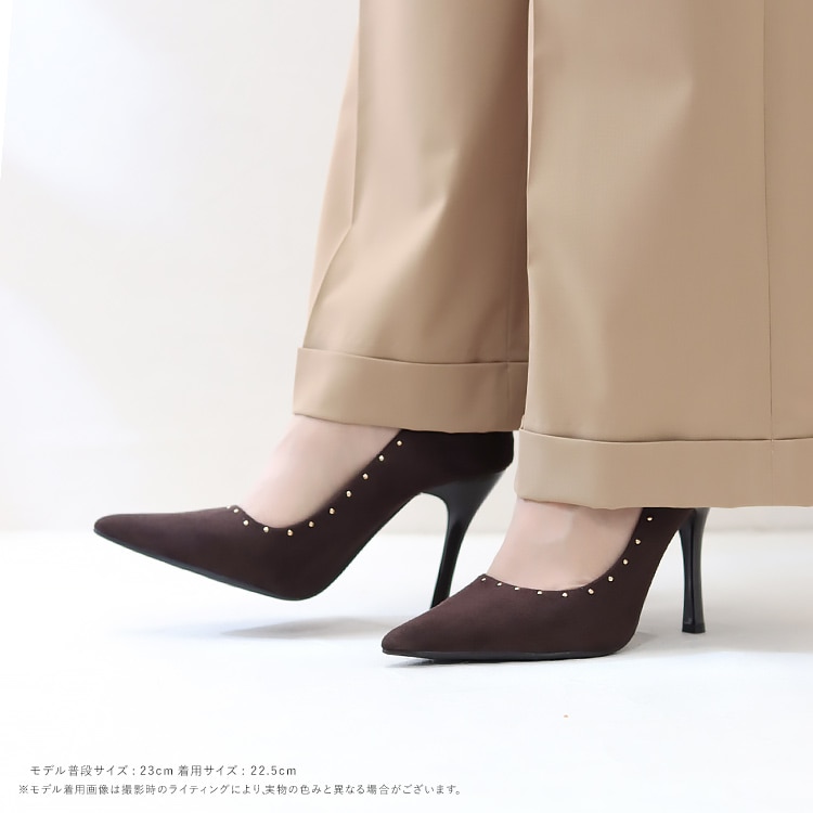 SALE】パンプス ハイヒール ポインテッドトゥ スタッズ ピンヒール