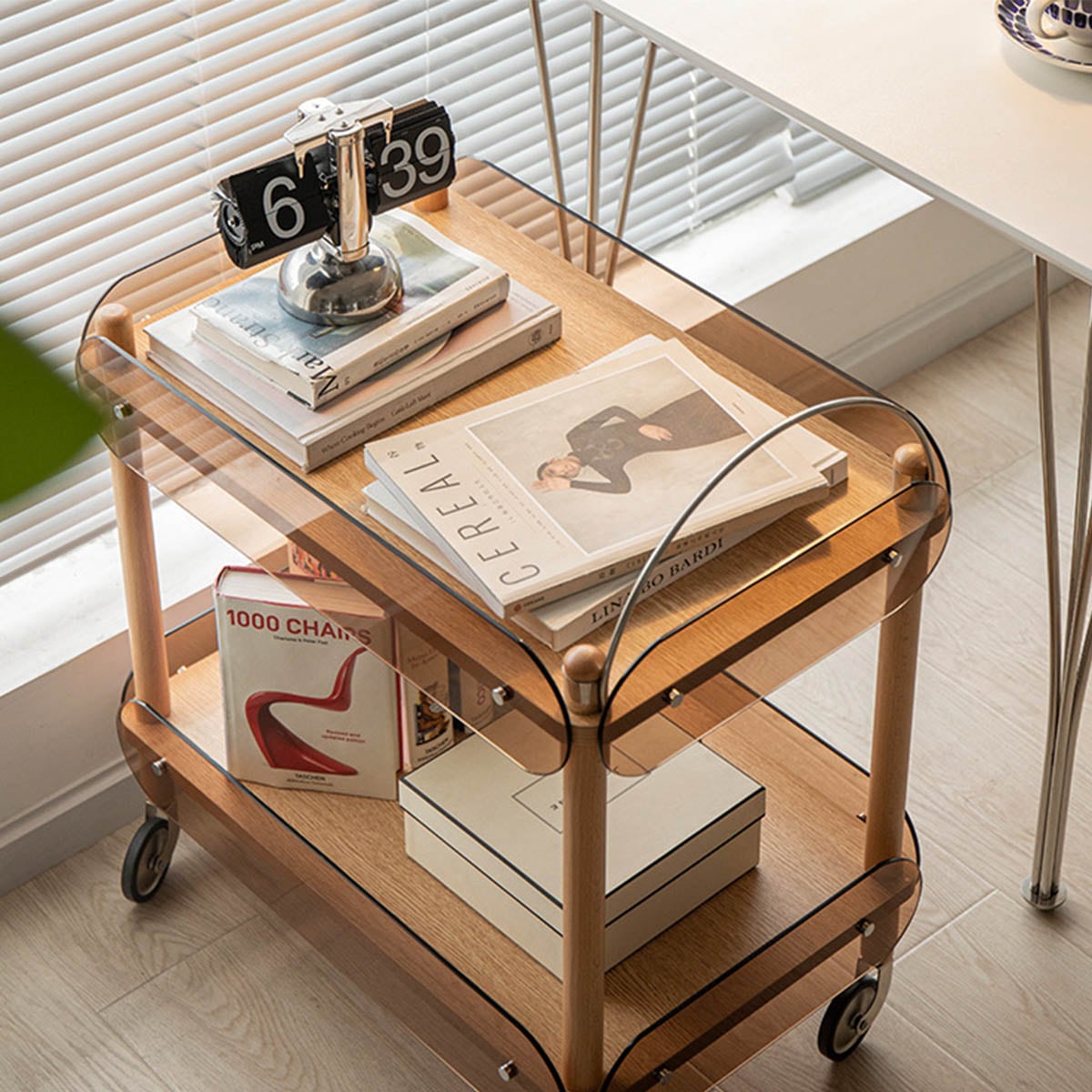 VeroMan ワゴン クリア 透明 木目 2段 クリアラック キャスター付き