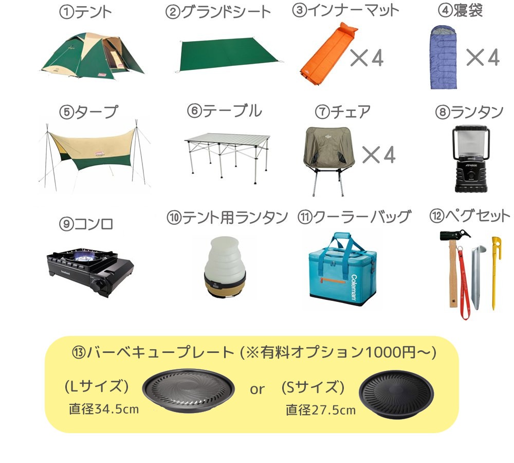 キャンプセットプレミアム＜4名様用＞ | キャンプ用品レンタル店【New