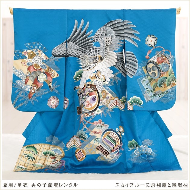 夏用（単衣）男の子お宮参り産着レンタル、涼しい薄手タイプの赤ちゃん
